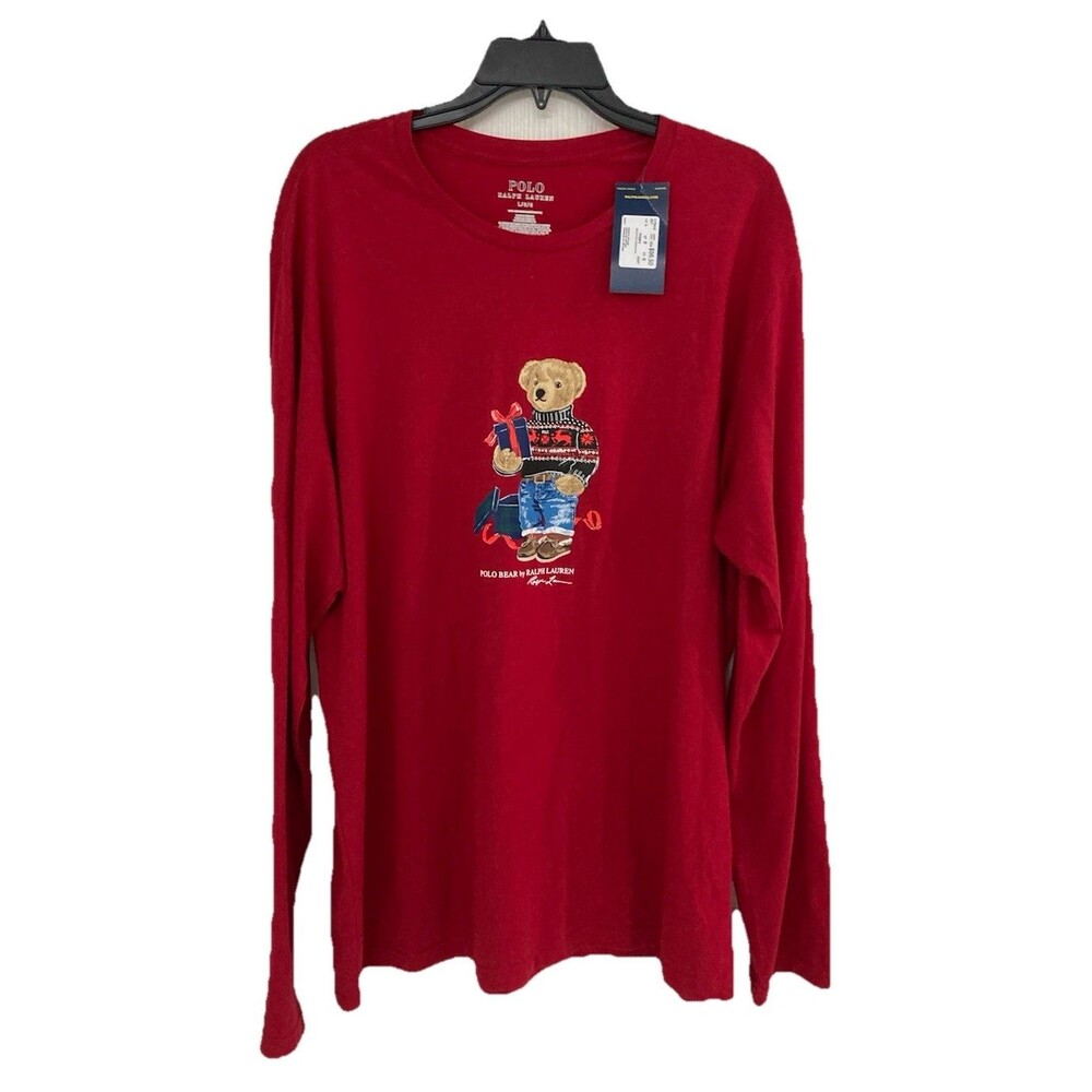 Men's Polo Ralph Lauren Polo Bear T-shirt L/S Christmas Holiday Red NWT